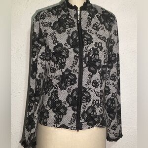 Joseph Ribkoff black lace zip up blouse size 10